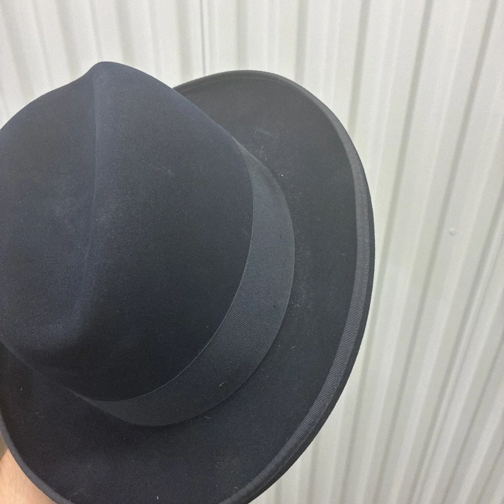 Vintage 1980s Barlesoni 7-1/8 Fur Felt Fedora Hat Deep Blue - Made In USA
